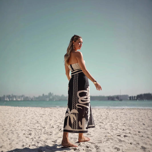 Shell Print Slim Fit Strapless Top and Skirt Set