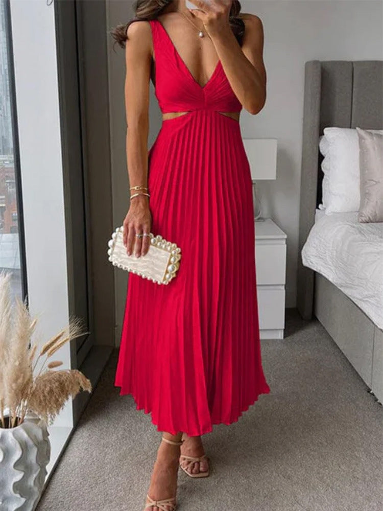 Chiffon Feel Plunging V-Neck Maxi Dress
