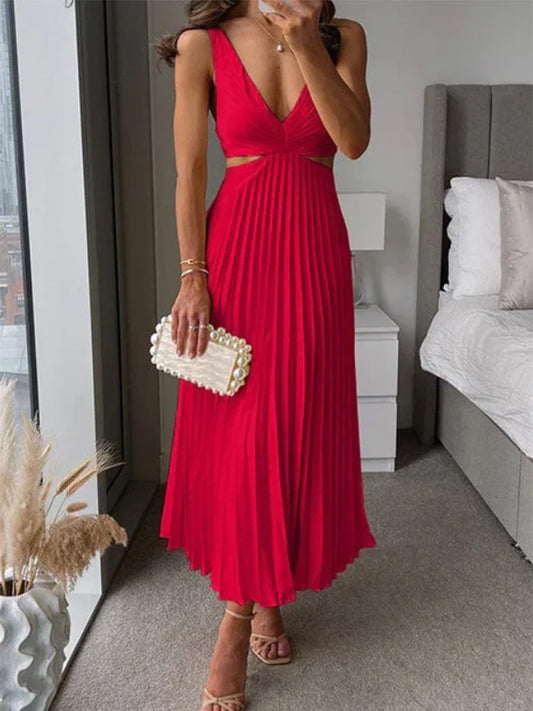 Chiffon Feel Plunging V-Neck Maxi Dress