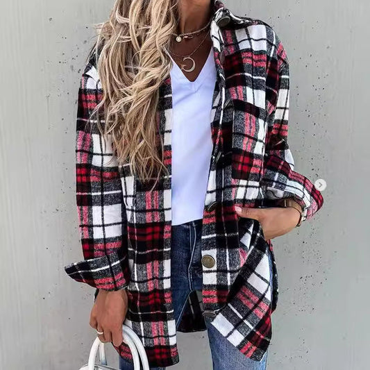 Oversized Plaid Wool-Like Texture Jacket 