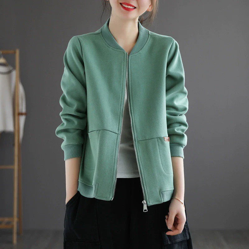 Women’s Baseball Jacket – Relaxed Fit – Soft Feel – Ribbed Trim – Full Zip – Hip Length