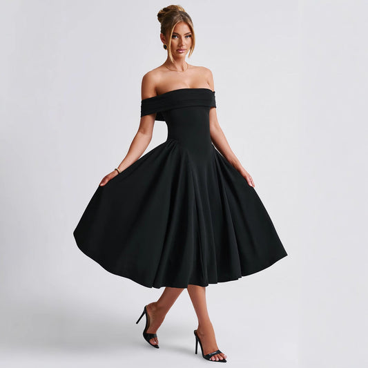 Off-Shoulder A-Line Midi Dress