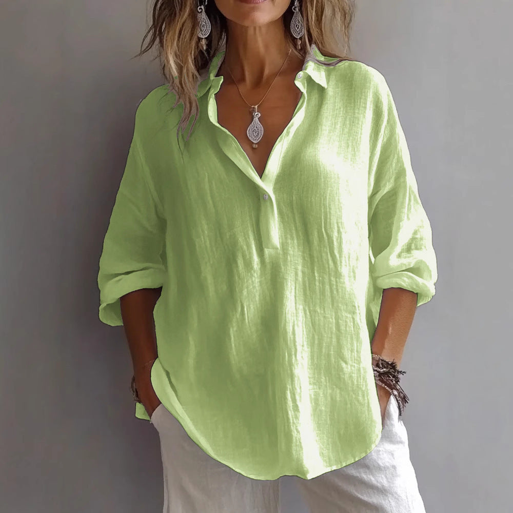 Natural Fibers Loose Fit V-Neck Shirt