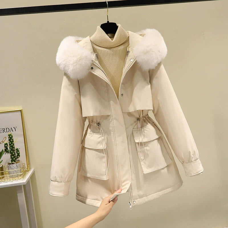 Quilted Lining Faux Fur Hood Parka Jacket 