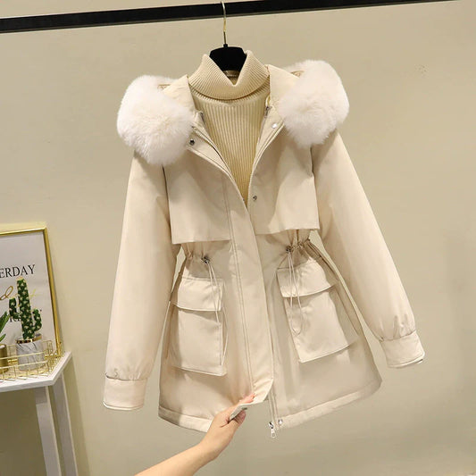 Quilted Lining Faux Fur Hood Parka Jacket 