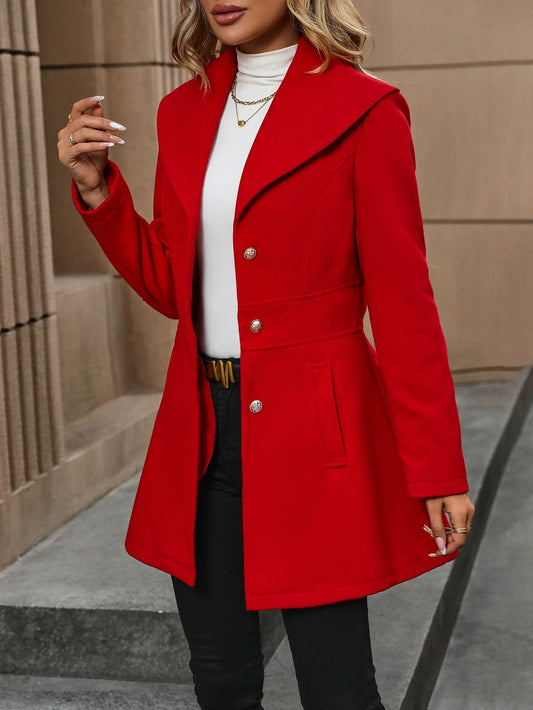 Tailored Wool Texture Mid-Length Cardigan Coat 