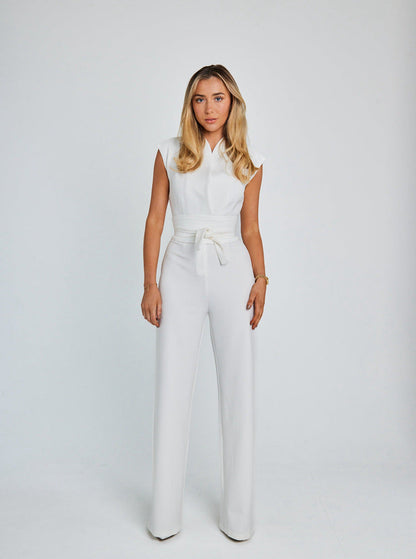 Women's Jumpsuit - Sleeveless Wide-Leg Design - High-Waisted Elegant Fit