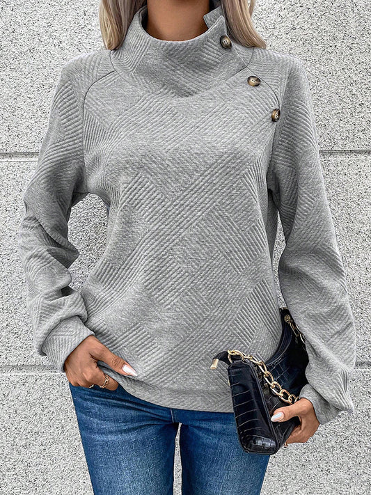 Textured Turtleneck Long Sleeve Sweatshirt