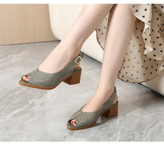  Peep Toe Block Heel Pumps 