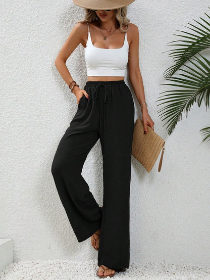 Tannie - hemp drawstring wide leg pants