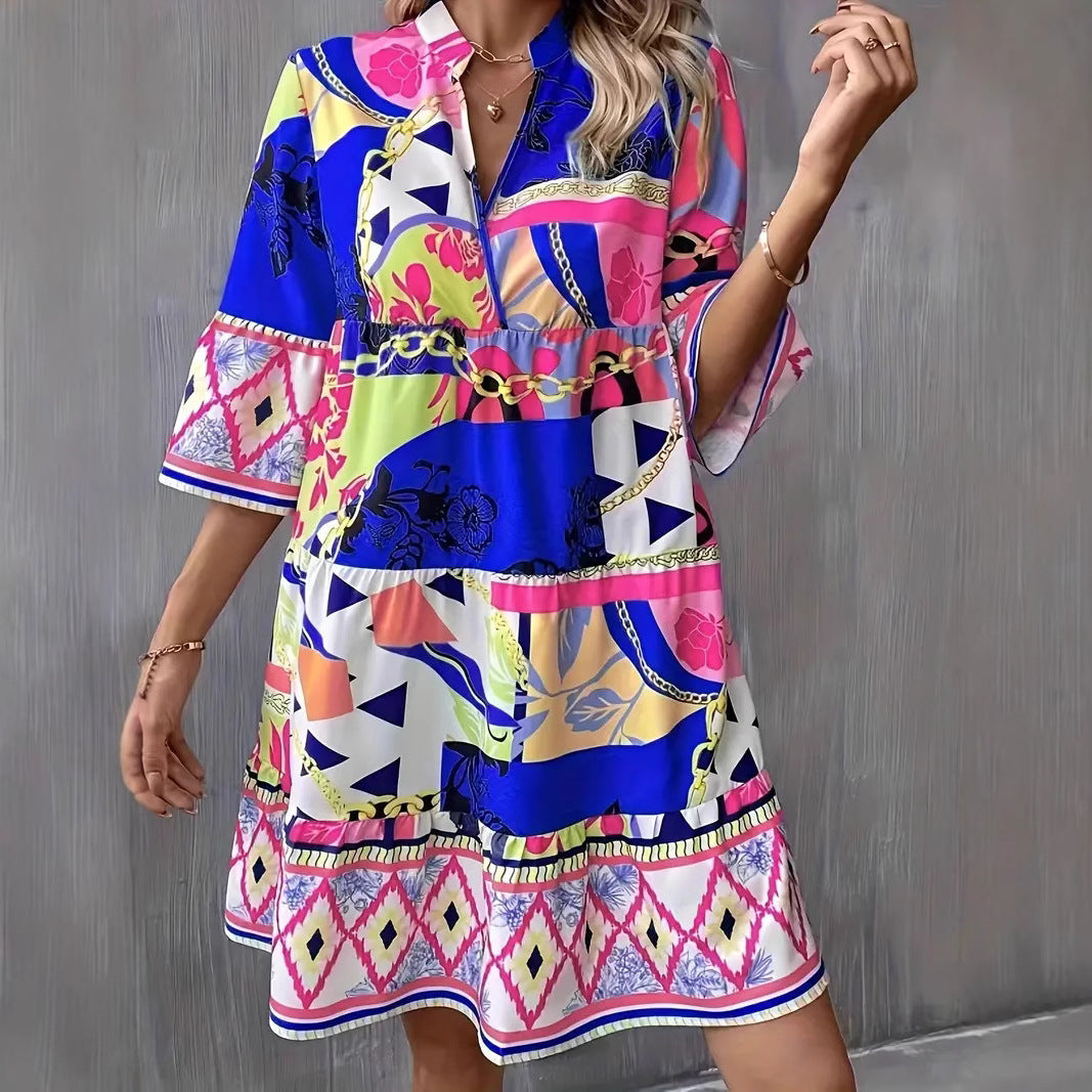 Flared Ruffle Hem Relaxed Fit Dress