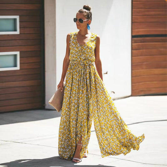 Flowy Cinched Waist Maxi Dress