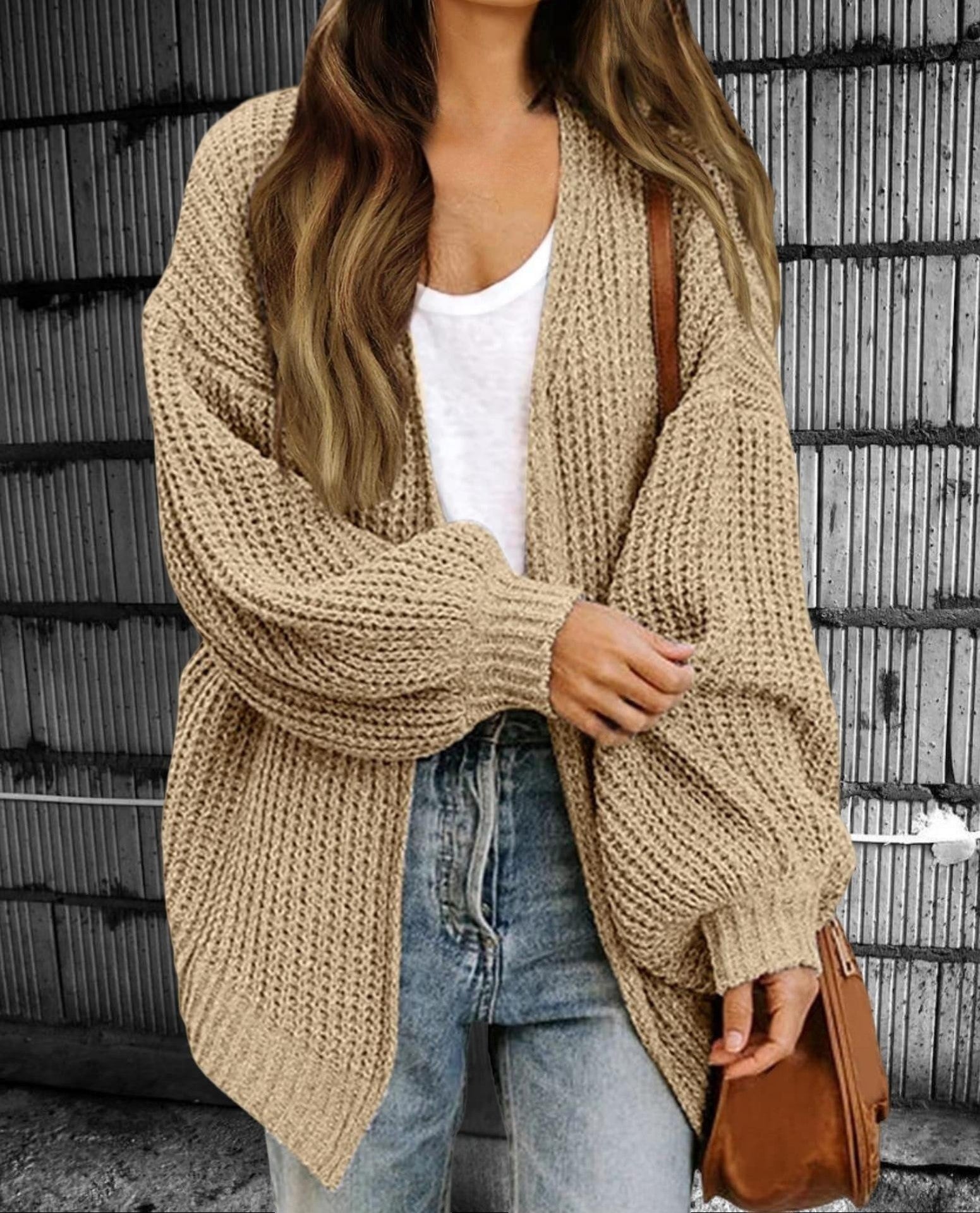 Chunky Knit Oversized Wool Cardigan 