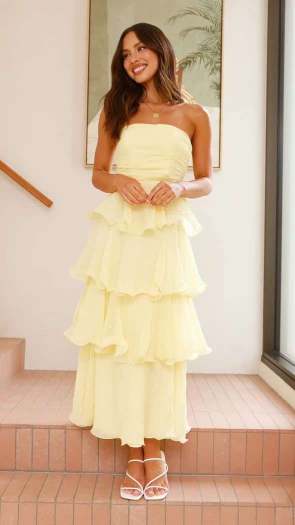 Tiered Ruffle Strapless Midi Dress