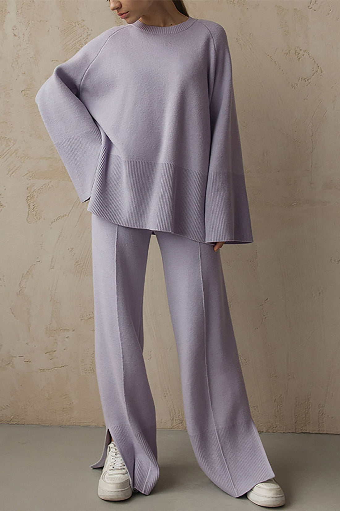 Greet - loose knitted sweater and split hem pants set