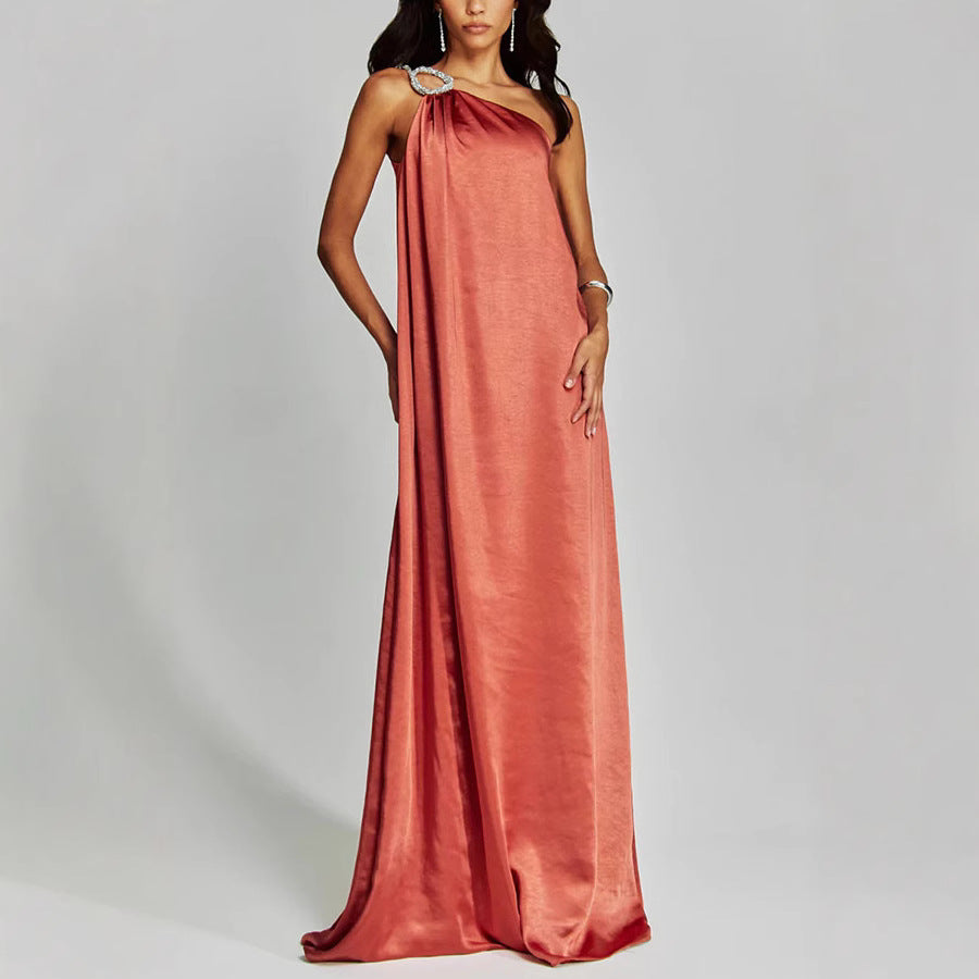 Satin One Shoulder Embellished Evening Dress