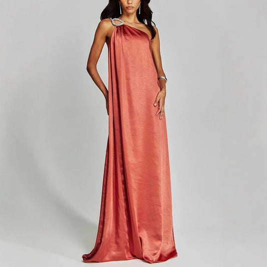 Satin One Shoulder Embellished Evening Dress