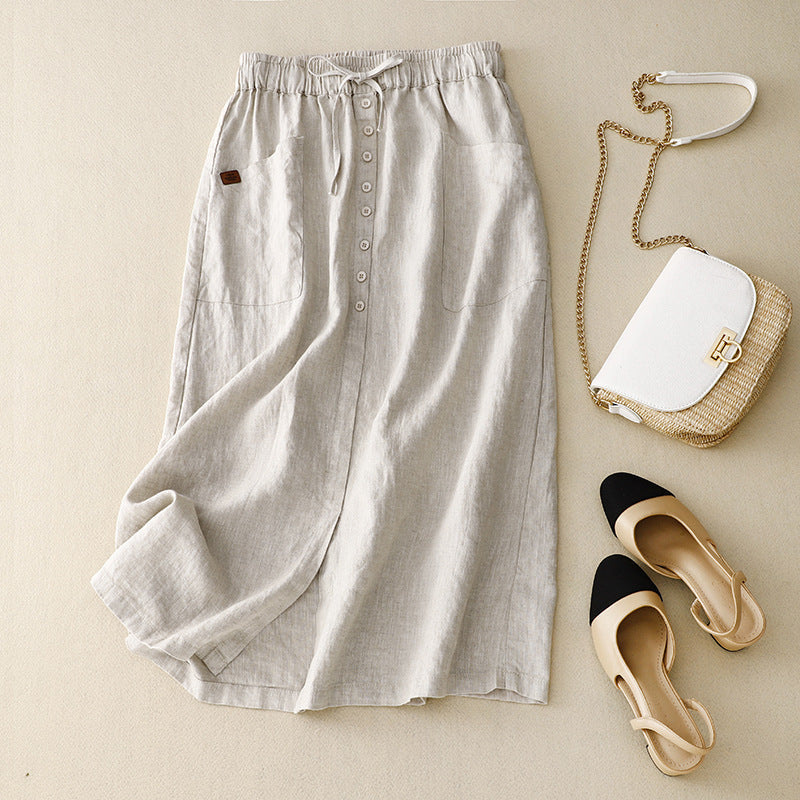 Natural Fiber A-Line Drawstring Waist Skirt