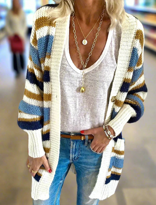 Striped Color Block Pocket Cardigan