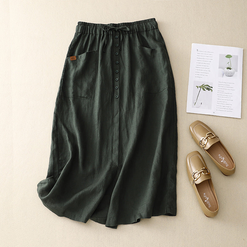Natural Fiber A-Line Drawstring Waist Skirt
