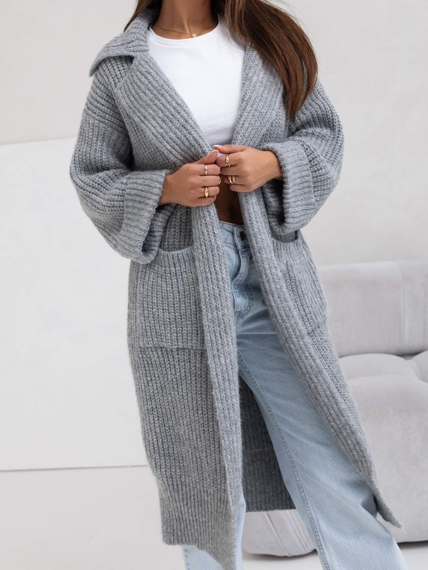 Wool Blend Oversized Knit Coat with Hood 