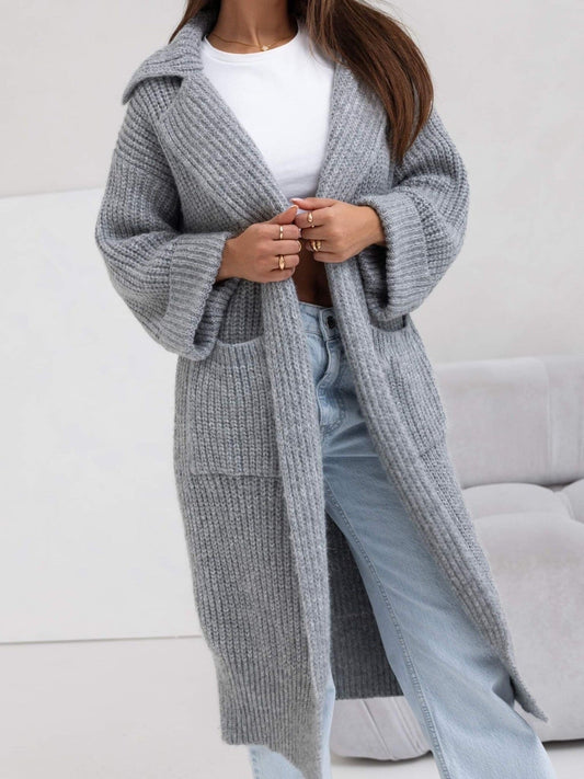 Wool Blend Oversized Knit Coat with Hood 