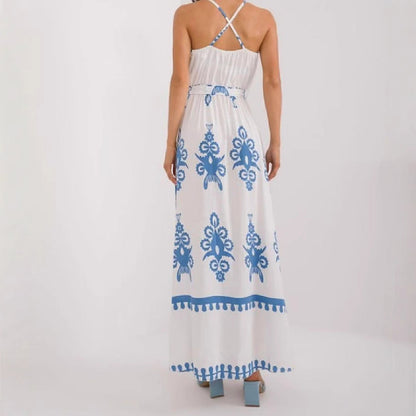 Women’s Maxi Dress – Lightweight Cotton – Sleeveless V-Neck – Empire Waist – Printed