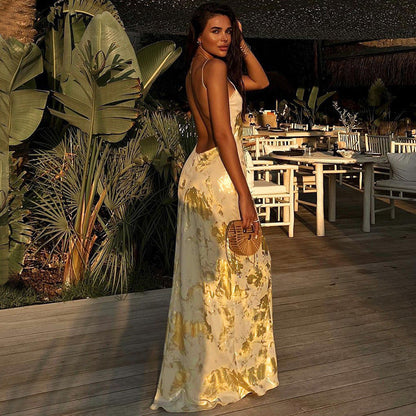 Women’s Slip Dress – Satin Fabric – Backless – Spaghetti Straps – Slim Fit – Full Length