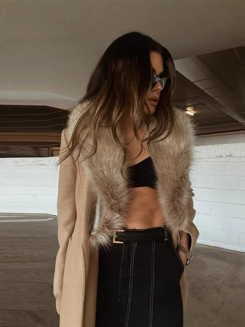 Wool Blend Belted Relaxed Fit Long Coat 