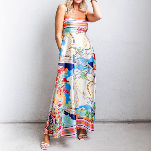 Flowy Printed High Waist Maxi Dress