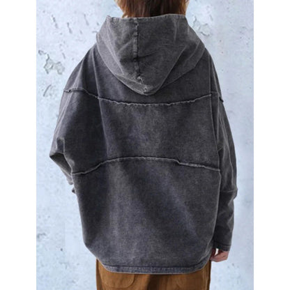 Women’s Pullover Hoodie – Oversized Fit – Draped Cowl Neck – Distressed Cotton Blend