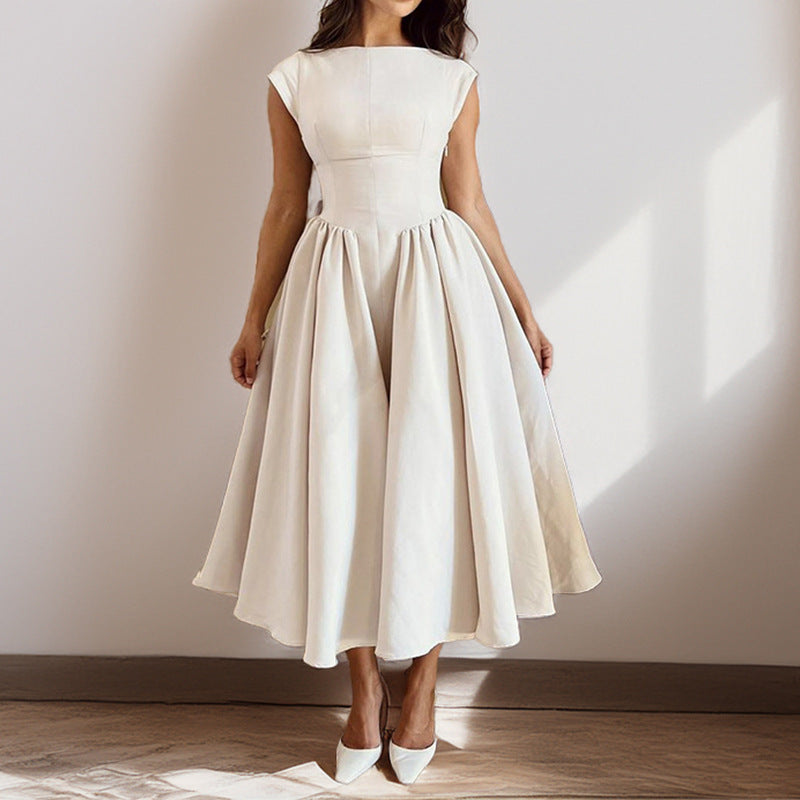 Women’s Midi Dress – Slim Fit – Sleeveless – Round Neck – Flared Silhouette