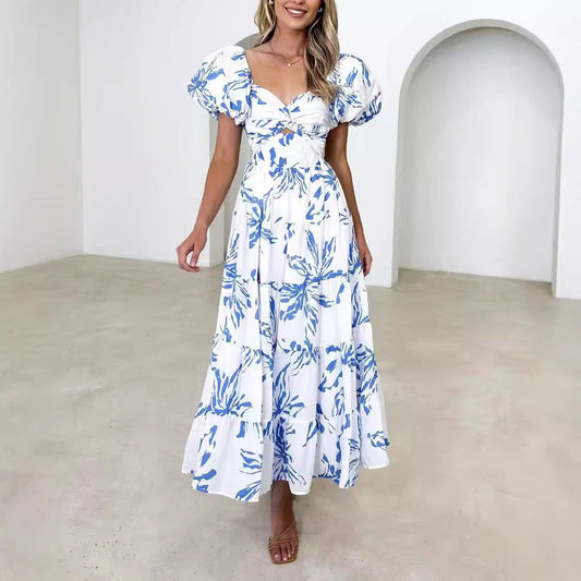 Elegant Print Flowy Cotton Maxi Dress