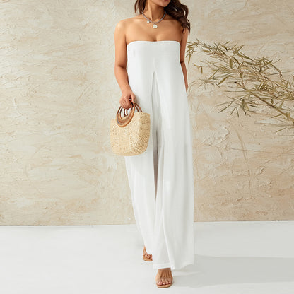 Women’s Strapless Jumpsuit – Wide Leg – Relaxed Fit – Lightweight Bandeau Style