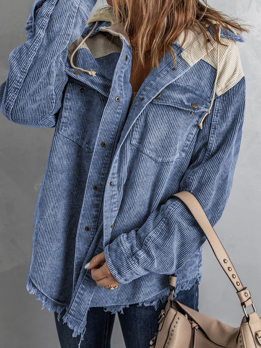 Corduroy Oversized Fit Hooded Jacket 