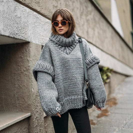 Chunky Knit Oversized Fit Pullover Sweatshirt 