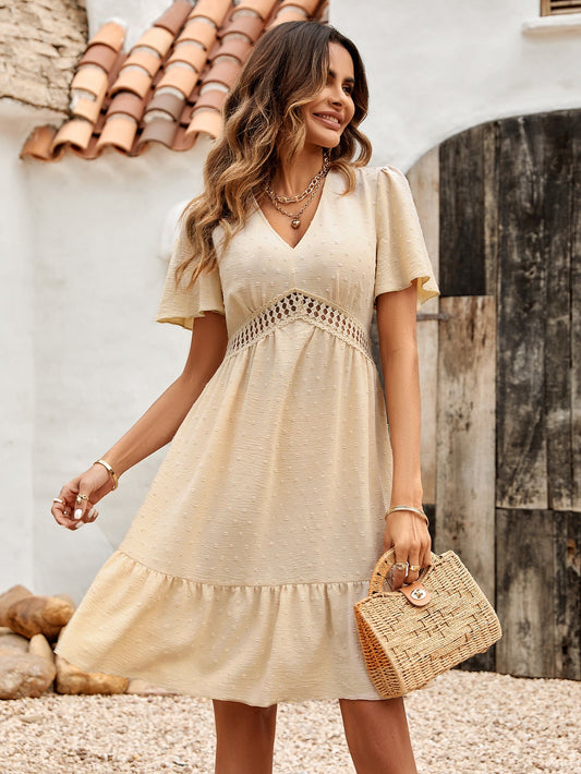 Lace Detail Flowy V-Neck Dress
