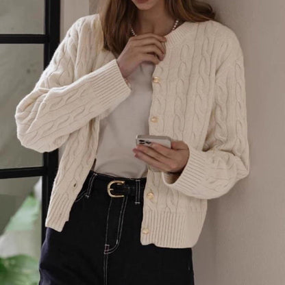 Women’s Cardigan – Wool Knit – Relaxed Fit – Cable Knit – Button Front – Hip Length