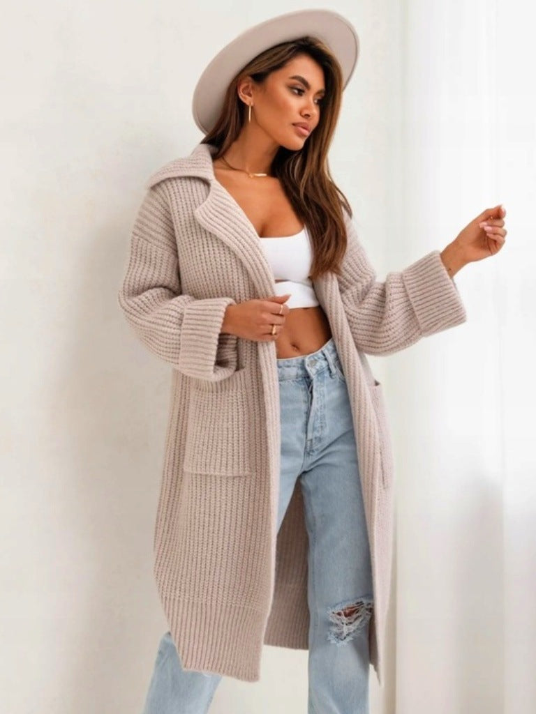 Wool Blend Oversized Hooded Knit Coat 