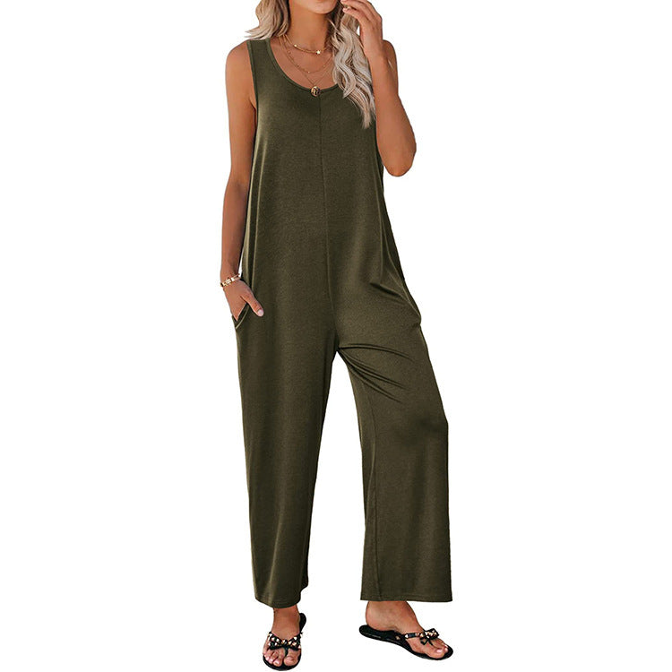 Women’s Jumpsuit – Wide Leg – Relaxed Fit – Sleeveless – Soft Breathable