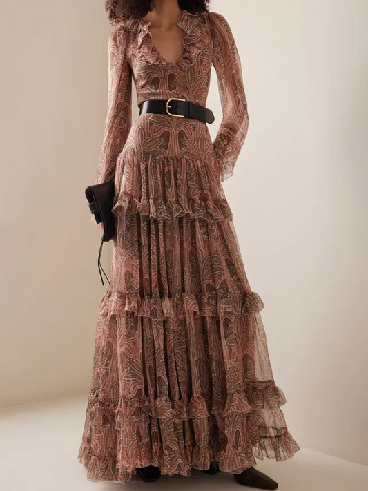 Bohemian Ruffle Tier High-Waist Long Dress