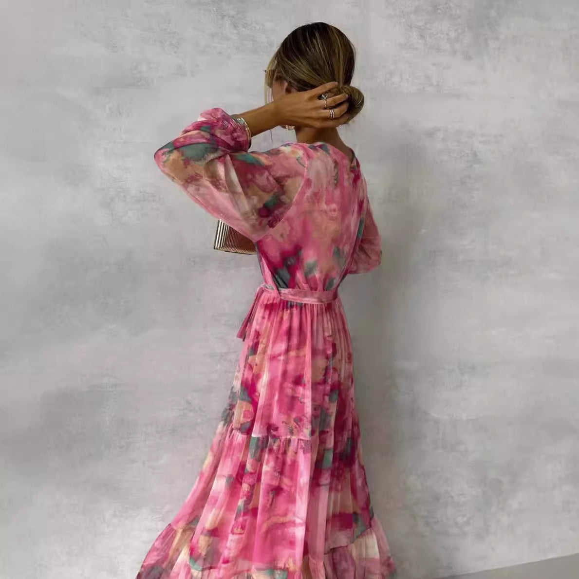 Belted Flowy Lightweight Tiered Dress