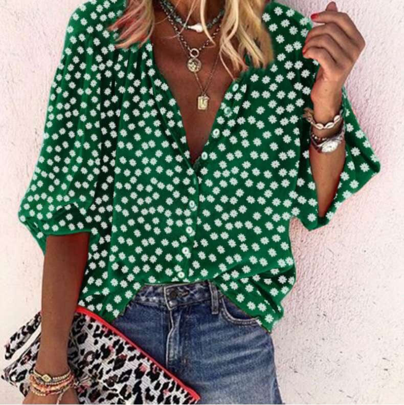 Polka Dot Loose Fit V-Neck Blouse