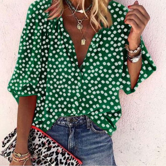 Polka Dot Loose Fit V-Neck Blouse