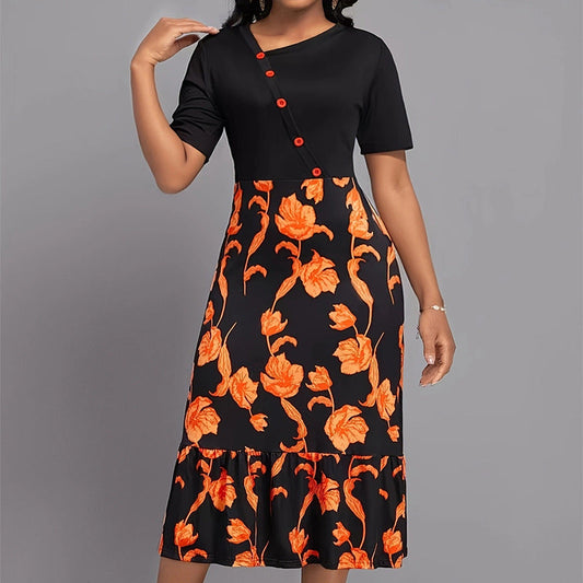 Floral Print Flared Midi Dress 