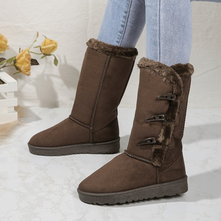 Women’s Boots - Faux Suede - Mid-Calf Height - Faux Fur Lining - Toggle Closure