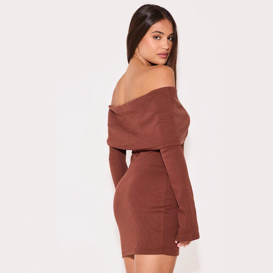 Ribbed Knit Slim Fit Off-Shoulder Dress