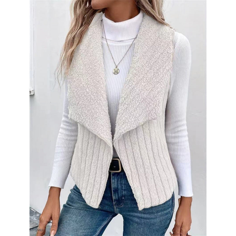 Knit Relaxed Fit Shawl Collar Open Front Vest