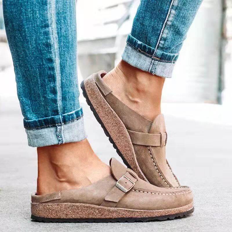 Women's Clogs - Slip-On Closed Toe - Cork Sole with Buckle Strap - Casual Comfort