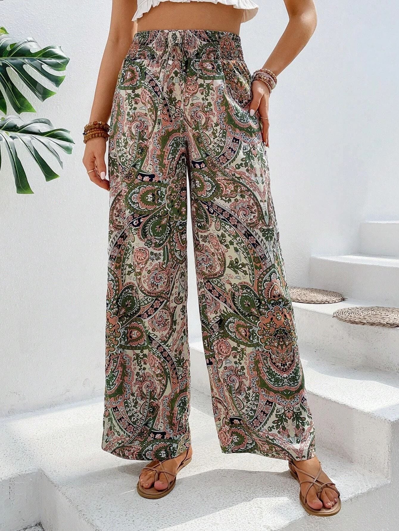 Boho Print Relaxed Fit Wide-Leg Pants 